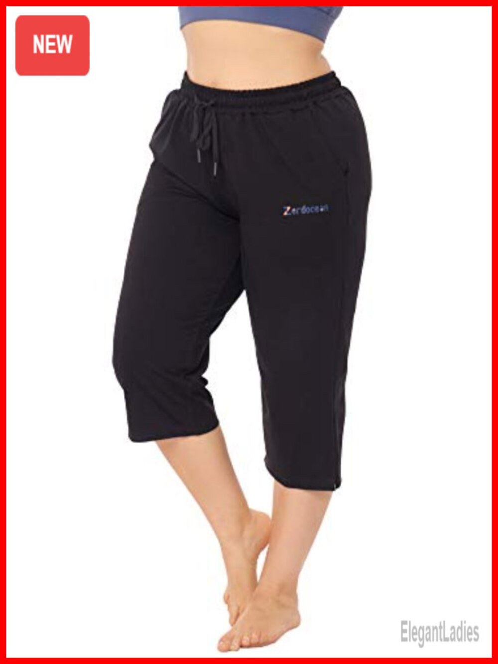 Plus Size Active Yoga Indoor Jersey Capri Walking Crop Pants with Pockets - Picture 3 of 6